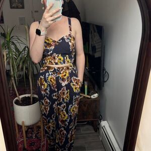 Crop Summer Two Piece Blue and Yellow Jumpsuit